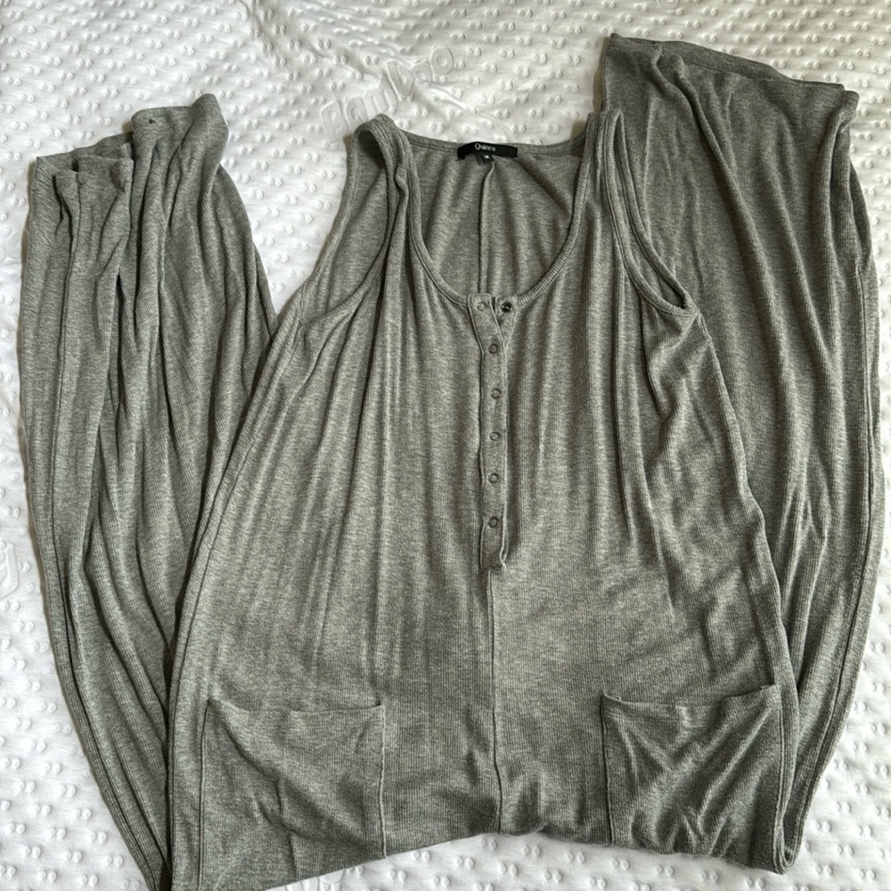 Heather Gray Quince Tencel Rib Maternity & Nursing Jumpsuit